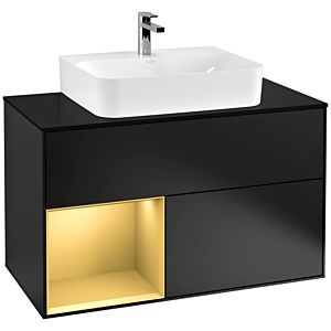 Villeroy et Boch Finion Villeroy et Boch G112HFPD 100cm, plaque de finition noir mat, Emotion, étagère gauche or mat, laqué noir mat