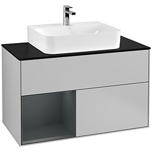 Villeroy und Boch Finion Waschtischunterschrank G112HGGJ 100cm, Abdeckplatte black matt, Emotion, Regal links Midnight Blue Matt Lacquer, Light grey matt