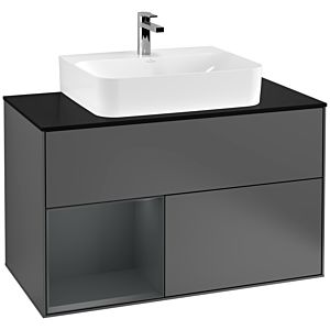 Villeroy und Boch Finion Waschtischunterschrank G112HGGK 100cm, Abdeckplatte black matt, Emotion, Regal links Midnight Blue Matt Lacquer, Anthracite matt