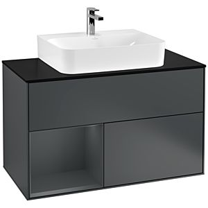 Villeroy und Boch Finion Waschtischunterschrank G112HGHG 100cm, Abdeckplatte black matt, Emotion, Regal links Midnight Blue Matt Lacquer, Midnight Blue Matt Lacquer