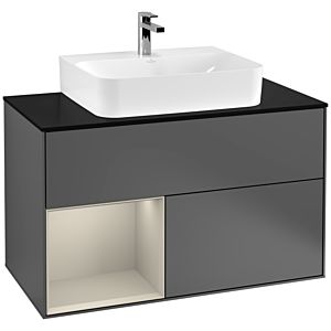 Villeroy und Boch Finion Waschtischunterschrank G112HHGK 100cm, Abdeckplatte black matt, Emotion, Regal links Sand Matt Lacquer, Anthracite matt