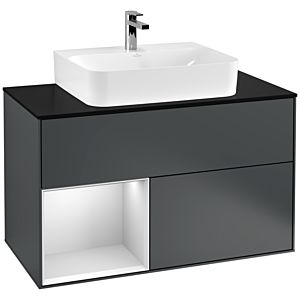 Villeroy und Boch Finion Waschtischunterschrank G112MTHG 100cm, Abdeckplatte black matt, Emotion, Regal links White matt lacquer, Midnight Blue Matt Lacquer