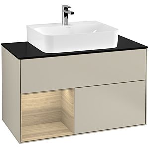 Villeroy et Boch Finion Villeroy et Boch G112PCHH 100cm, plaque de finition noir mat, Emotion, étagère à gauche Oak Veneer , Sand Matt Lacquer