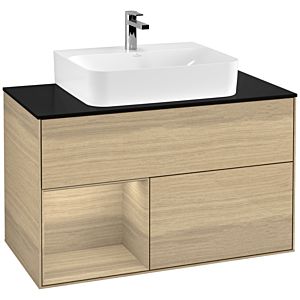 Villeroy und Boch Finion Waschtischunterschrank G112PCPC 100cm, Abdeckplatte black matt, Emotion, Regal links Oak Veneer, Oak Veneer