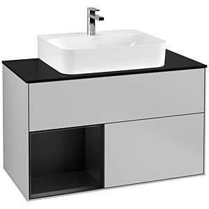 Villeroy und Boch Finion Waschtischunterschrank G112PDGJ 100cm, Abdeckplatte black matt, Emotion, Regal links Black matt lacquer, Light grey matt