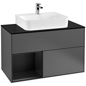 Villeroy und Boch Finion Waschtischunterschrank G112PDGK 100cm, Abdeckplatte black matt, Emotion, Regal links Black matt lacquer, Anthracite matt