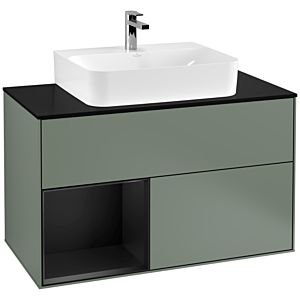 Villeroy et Boch Finion Villeroy et Boch G112PDGM 100cm, plaque de finition noir mat, Emotion, étagère gauche laqué noir mat, Olive Matt Lacquer