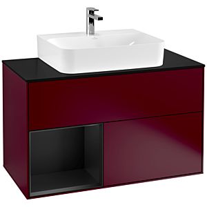 Villeroy und Boch Finion Waschtischunterschrank G112PDHB 100cm, Abdeckplatte black matt, Emotion, Regal links Black matt lacquer, Peony Matt
