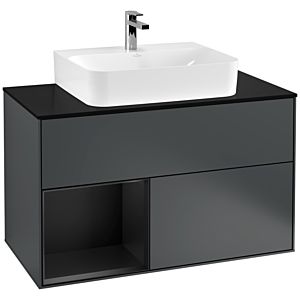 Villeroy und Boch Finion Waschtischunterschrank G112PDHG 100cm, Abdeckplatte black matt, Emotion, Regal links Black matt lacquer, Midnight Blue Matt Lacquer