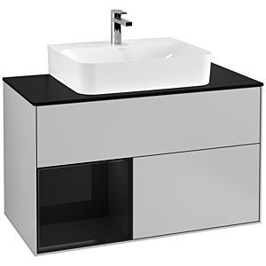 Villeroy und Boch Finion Waschtischunterschrank G112PHGJ 100cm, Abdeckplatte black matt, Emotion, Regal links Glossy Black Lacquer, Light grey matt