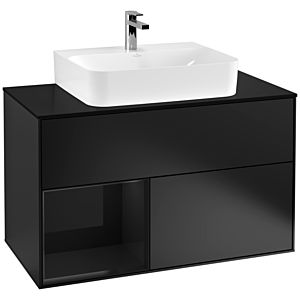 Villeroy et Boch Finion Villeroy et Boch G112PHPD 100cm, plaque de finition noir mat, Emotion, étagère à gauche Glossy Black Lacquer , laqué noir mat