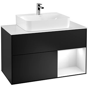Villeroy and Boch Finion Villeroy and Boch Finion G121GFPD 100cm, cover plate white matt, Emotion, shelf on the right glossy white lacquer, black matt lacquer