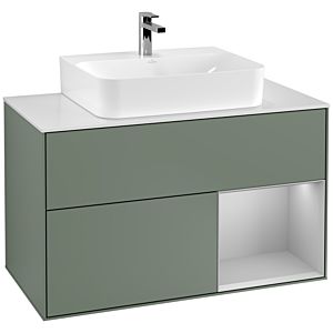 Villeroy and Boch Finion Villeroy and Boch Finion G121GJGM 100cm, cover plate white matt, Emotion, shelf on the right light gray matt, Olive Matt Lacquer