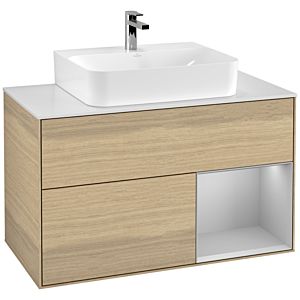 Villeroy und Boch Finion Waschtischunterschrank G121GJPC 100cm, Abdeckplatte white matt, Emotion, Regal rechts Light grey matt, Oak Veneer