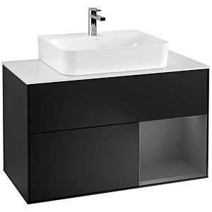 Villeroy et Boch Finion Villeroy et Boch G121GKPD 100cm, plaque de recouvrement blanc mat, Emotion, étagère à droite Anthracite mat, Noir laqué mat