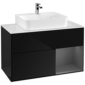 Villeroy et Boch Finion Villeroy et Boch G121GKPH 100cm, plaque de finition blanc mat, Emotion, étagère droite Anthracite mat, Glossy Black Lacquer