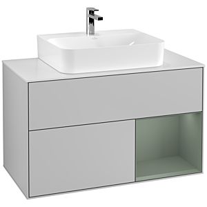 Villeroy and Boch Finion Villeroy and Boch Finion G121GMGJ 100cm, cover plate matt white, Emotion, shelf on the right Olive Matt Lacquer , light gray matt