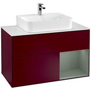 Villeroy et Boch Finion Villeroy et Boch G121GMHB 100cm, plaque de finition blanc mat, émotion, étagère à droite Olive Matt Lacquer , Peony Matt