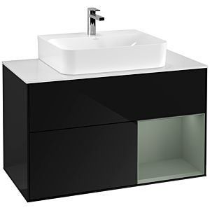 Villeroy et Boch Finion Villeroy et Boch G121GMPH 100cm, plaque de finition blanc mat, émotion, étagère à droite Olive Matt Lacquer , Glossy Black Lacquer