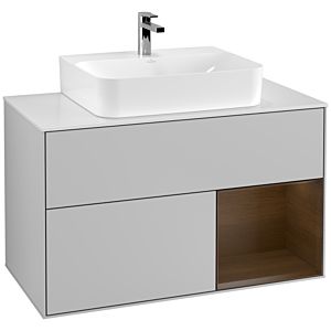 Villeroy and Boch Finion Villeroy and Boch Finion G121GNGJ 100cm, cover plate matt white, emotion, shelf on the right walnut veneer, light gray matt