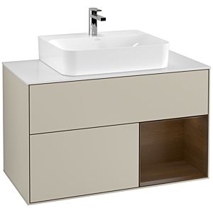 Villeroy and Boch Finion Villeroy and Boch Finion G121GNHH 100cm, cover plate matt white, emotion, shelf on the right Walnut veneer, Sand Matt Lacquer