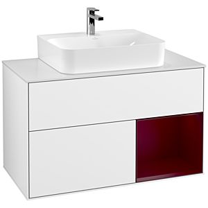Villeroy et Boch Finion Villeroy et Boch G121HBGF 100cm, couvercle blanc mat, Emotion, étagère à droite Peony , laqué blanc brillant