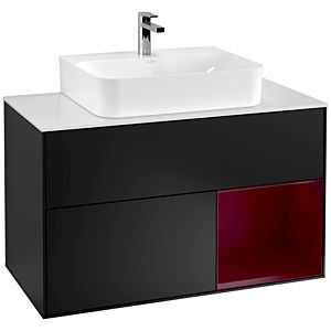 Villeroy and Boch Finion Villeroy and Boch Finion G121HBPD 100cm, cover plate white matt, Emotion, shelf on the right Peony , black matt lacquer