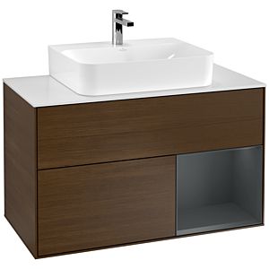 Villeroy et Boch Finion Villeroy et Boch G121HGGN 100cm, plaque de finition blanc mat, Emotion, étagère à droite Midnight Blue Matt Lacquer , placage noyer