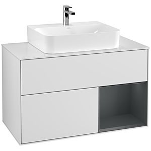 Villeroy und Boch Finion Waschtischunterschrank G121HGMT 100cm, Abdeckplatte white matt, Emotion, Regal rechts Midnight Blue Matt Lacquer, White matt lacquer