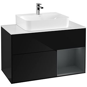 Villeroy und Boch Finion Waschtischunterschrank G121HGPH 100cm, Abdeckplatte white matt, Emotion, Regal rechts Midnight Blue Matt Lacquer, Glossy Black Lacquer
