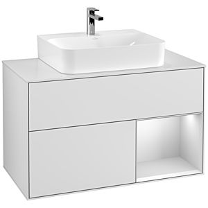 Villeroy und Boch Finion Waschtischunterschrank G121MTMT 100cm, Abdeckplatte white matt, Emotion, Regal rechts White matt lacquer, White matt lacquer