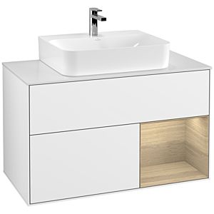 Villeroy et Boch Finion Villeroy et Boch G121PCGF 100cm, plaque de finition blanc mat, émotion, étagère à droite Oak Veneer , laqué blanc brillant
