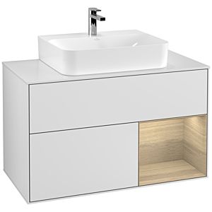 Villeroy et Boch Finion Villeroy et Boch G121PCMT 100cm, plaque de recouvrement blanc mat, Emotion, étagère à droite Oak Veneer , laqué blanc mat