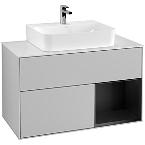 Villeroy and Boch Finion Villeroy and Boch Finion G121PDGJ 100cm, cover plate white matt, Emotion, shelf on the right black matt lacquer, light gray matt