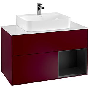 Villeroy und Boch Finion Waschtischunterschrank G121PDHB 100cm, Abdeckplatte white matt, Emotion, Regal rechts Black matt lacquer, Peony Matt