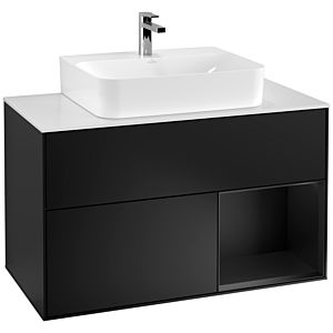 Villeroy et Boch Finion Villeroy et Boch G121PDPD 100cm, couvercle blanc mat, Emotion, étagère à droite laqué noir mat, laqué noir mat