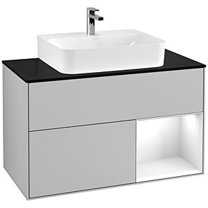 Villeroy and Boch Finion Villeroy and Boch Finion G122GFGJ 100cm, cover plate black matt, Emotion, shelf on the right Glossy white lacquer, Light gray matt