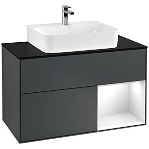 Villeroy and Boch Finion Villeroy and Boch Finion G122GFHG 100cm, cover plate black matt, Emotion, shelf on the right Glossy white lacquer, Midnight Blue Matt Lacquer