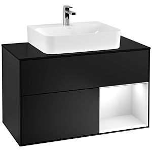 Villeroy and Boch Finion Villeroy and Boch Finion G122GFPD 100cm, cover plate black matt, Emotion, shelf on the right Glossy white lacquer, Black matt lacquer