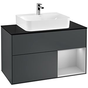 Villeroy und Boch Finion Waschtischunterschrank G122GJHG 100cm, Abdeckplatte black matt, Emotion, Regal rechts Light grey matt, Midnight Blue Matt Lacquer