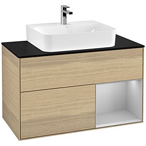 Villeroy und Boch Finion Waschtischunterschrank G122GJPC 100cm, Abdeckplatte black matt, Emotion, Regal rechts Light grey matt, Oak Veneer