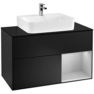Villeroy und Boch Finion Waschtischunterschrank G122GJPD 100cm, Abdeckplatte black matt, Emotion, Regal rechts Light grey matt, Black matt lacquer
