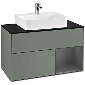 Villeroy et Boch Finion Villeroy et Boch G122GKGM 100cm, plaque de finition noir mat, Emotion, étagère droite Anthracite mat, Olive Matt Lacquer