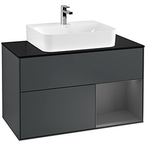 Villeroy und Boch Finion Waschtischunterschrank G122GKHG 100cm, Abdeckplatte black matt, Emotion, Regal rechts Anthracite matt, Midnight Blue Matt Lacquer