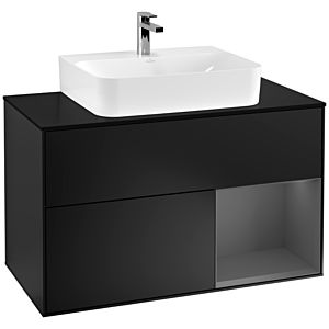 Villeroy et Boch Finion Villeroy et Boch G122GKPD 100cm, plaque de finition noir mat, Emotion, étagère à droite Anthracite mat, Laque noir mat