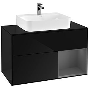 Villeroy und Boch Finion Waschtischunterschrank G122GKPH 100cm, Abdeckplatte black matt, Emotion, Regal rechts Anthracite matt, Glossy Black Lacquer