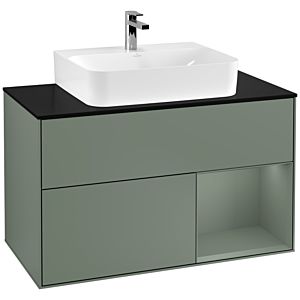 Villeroy et Boch Finion Villeroy et Boch G122GMGM 100cm, plaque de finition noir mat, émotion, étagère à droite Olive Matt Lacquer , Olive Matt Lacquer