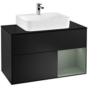 Villeroy et Boch Finion Villeroy et Boch G122GMPD 100cm, couvercle noir mat, Emotion, étagère à droite Olive Matt Lacquer , laqué noir mat