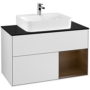 Villeroy and Boch Finion Villeroy and Boch Finion G122GNMT 100cm, cover plate black matt, Emotion, shelf right Walnut veneer, white matt lacquer
