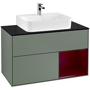 Villeroy et Boch Finion Villeroy et Boch G122HBGM 100cm, plaque de finition noir mat, émotion, étagère à droite Peony , Olive Matt Lacquer